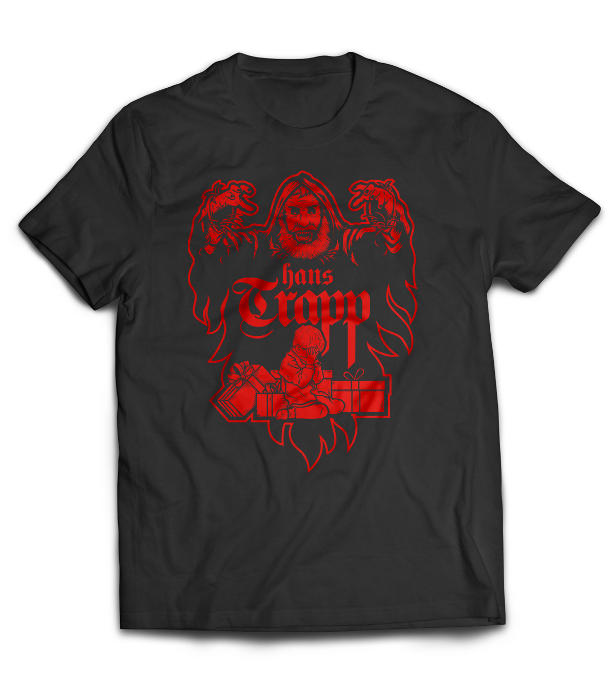 Hans Trapp red on black shirt design front