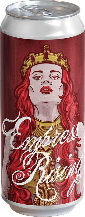 Beer can with an illustrative label