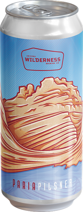 Beer can with an illustrative label
